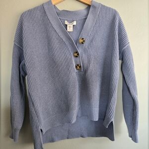 Rachel Zoe• Light Blue V-Neck 1/4 Button Sweater. S